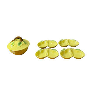 Vintage 5-Piece Belmar California Pottery Yellow Pear Serving Set #320 MCM Retro